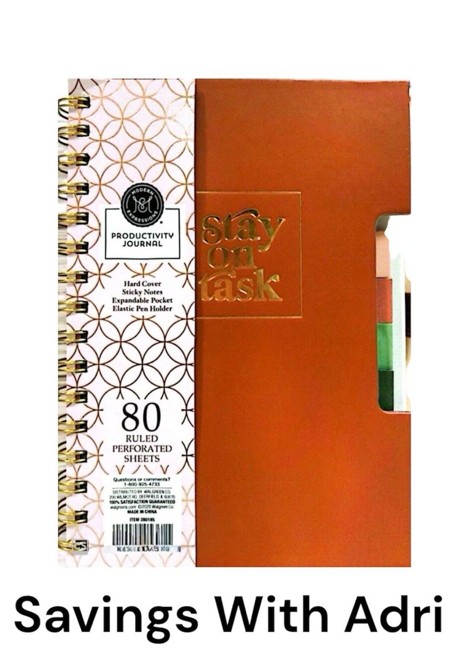 Productivity Journal Hardcover Sticky Notes Expandable Pocket Elastic Pen Holder